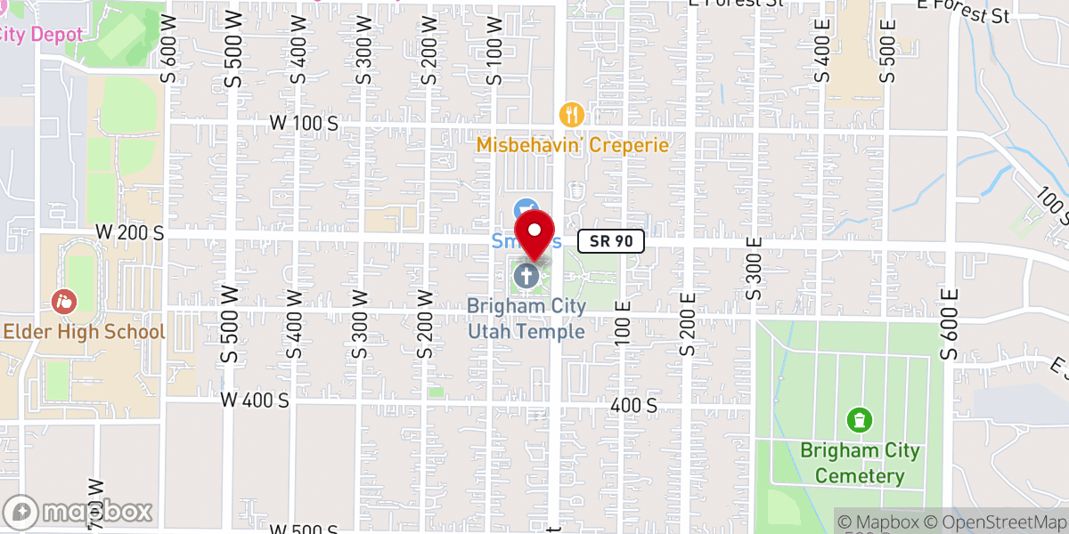Map showing location of Brigham City Utah Temple