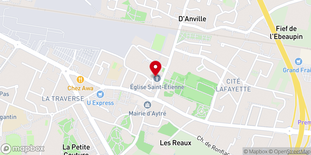 Map showing location of église Saint Étienne d'Aytré