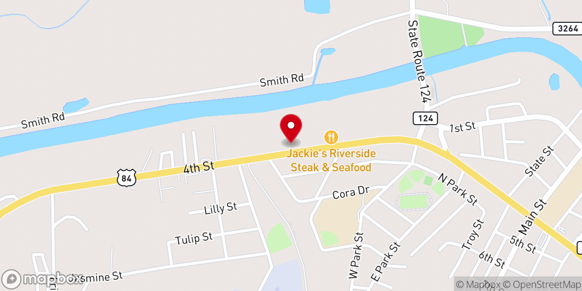 Map showing location of Jackie's Riverside Steak