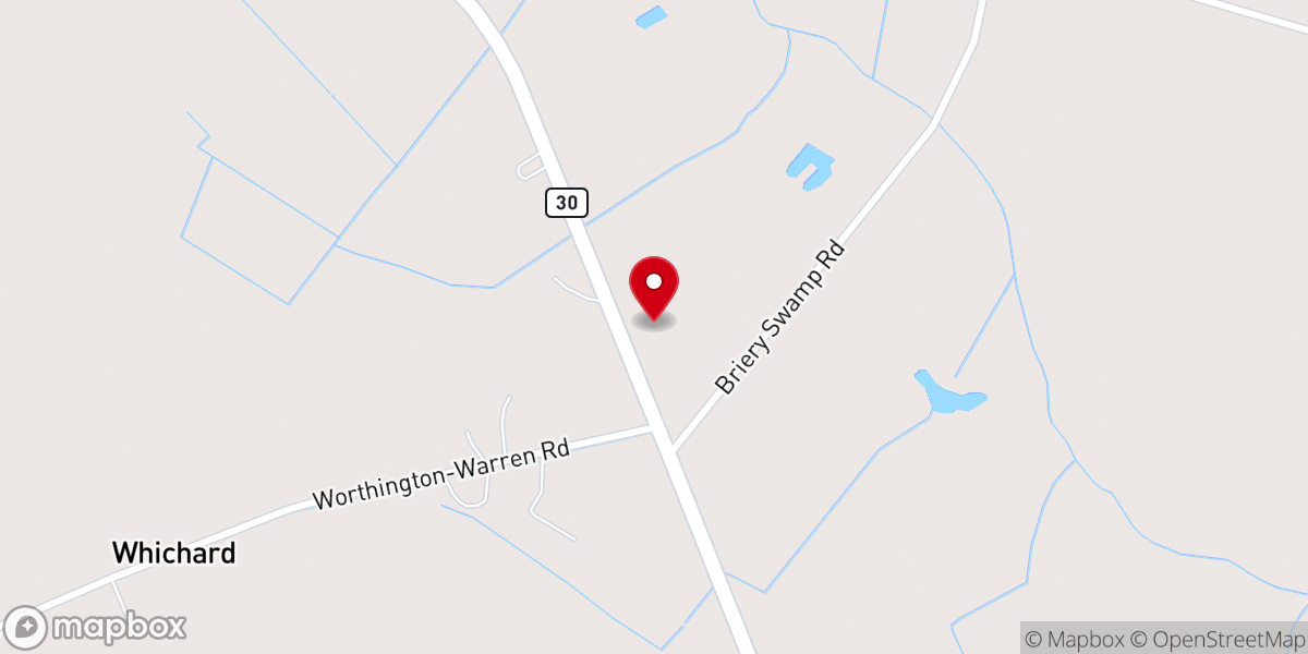 Map showing location of Briery Swamp Church