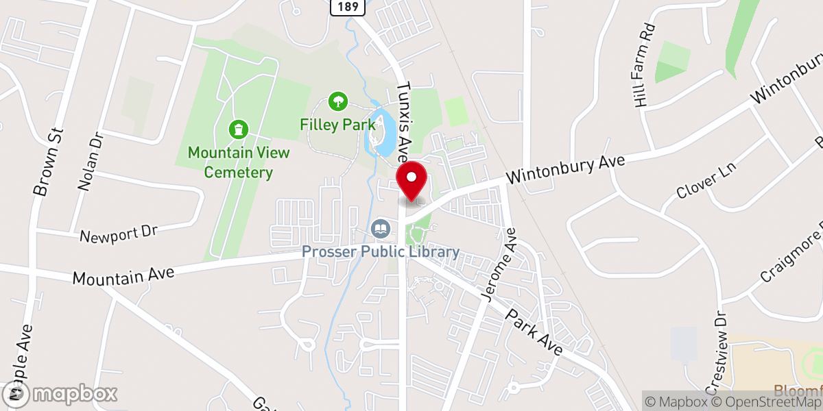 Map showing location of Bloomfield Congregational Church