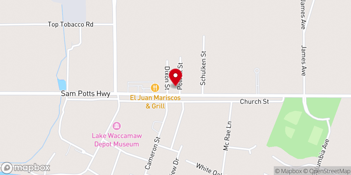 Map showing location of First Baptist Church of Lake Waccamaw