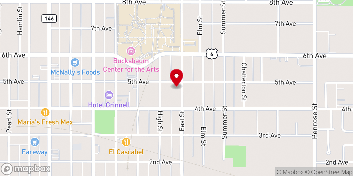 Map showing location of Prairie Lakes Church - Grinnell