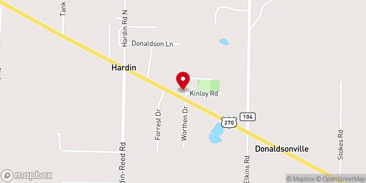 Map showing location of Hardin Baptist Church