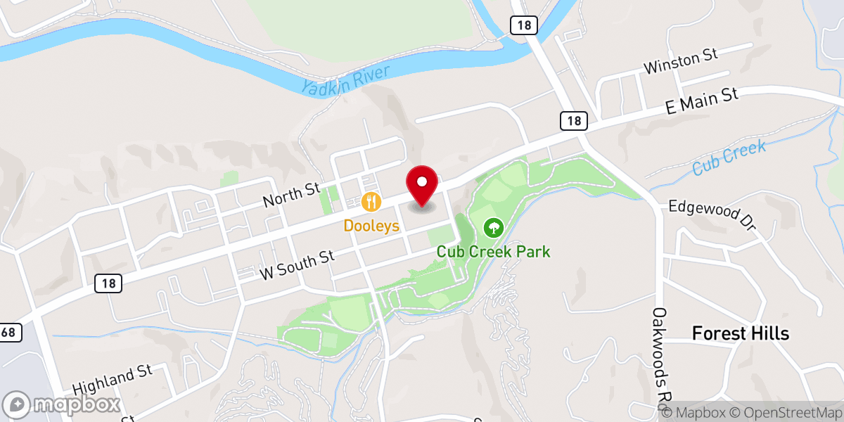 Map showing location of Wilkesboro Presbyterian Chapel