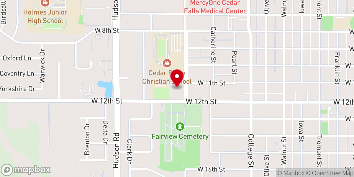 Map showing location of First Christian Church Cedar Falls