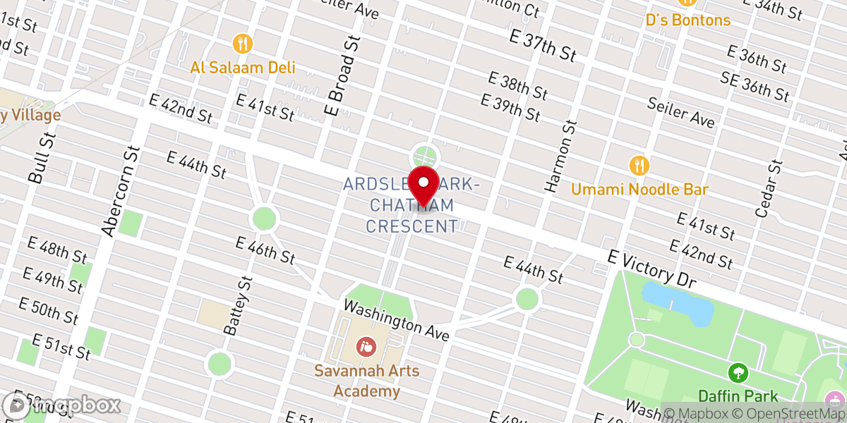 Map showing location of First Christian Church of Savannah