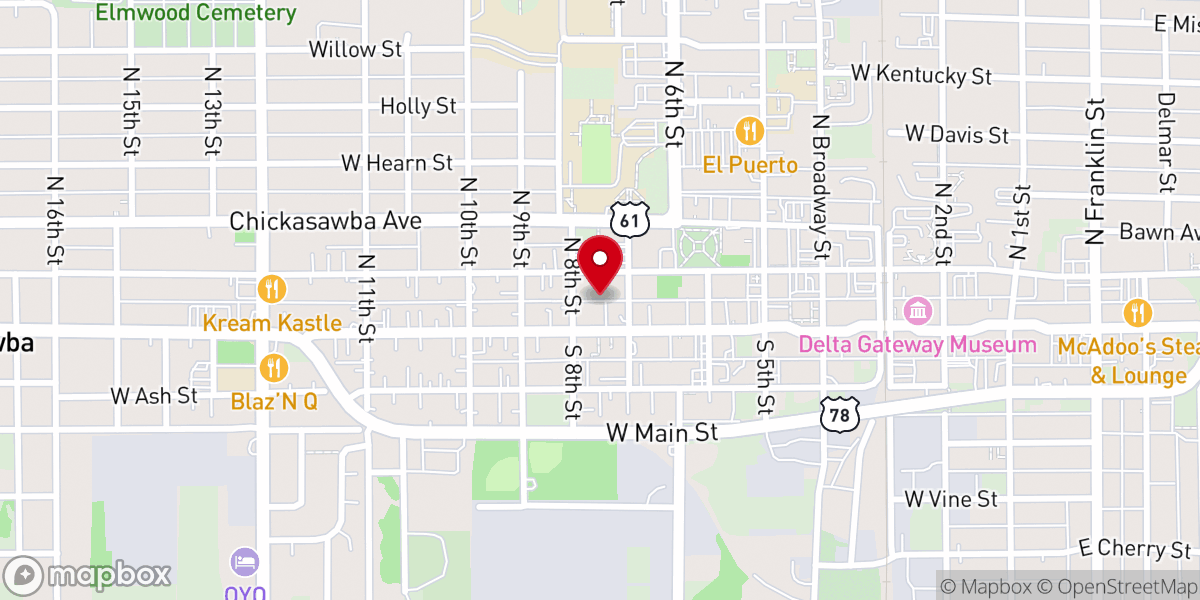 Map showing location of West Ridge Baptist Church