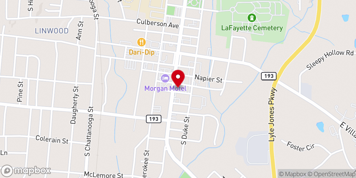 Map showing location of LaFayette First United Methodist Church