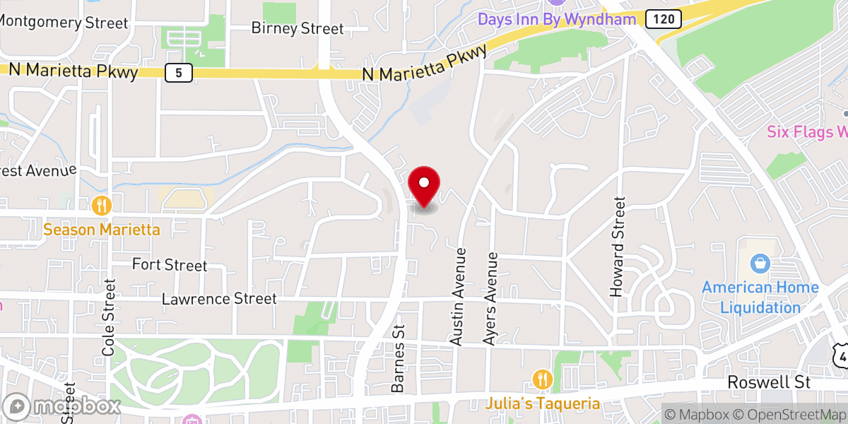 Map showing location of The Pentecostales of Atlanta