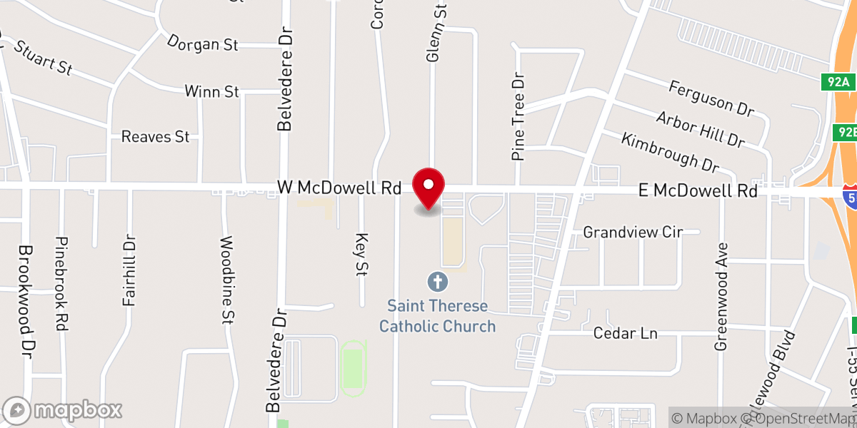 Map showing location of St Therese Catholic Church