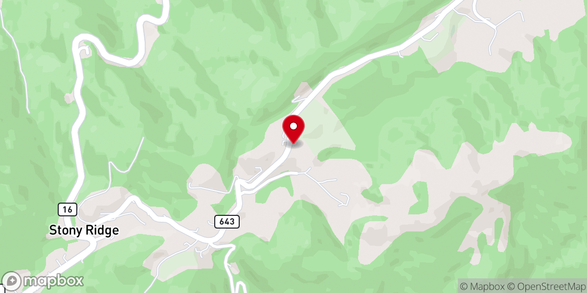 Map showing location of Stoney Ridge Baptist Church