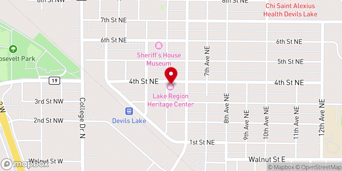 Map showing location of Lake Region Heritage Center