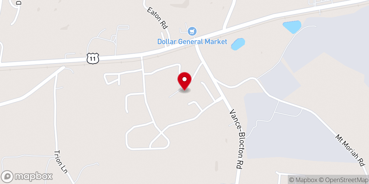 Map showing location of Vance Baptist Church