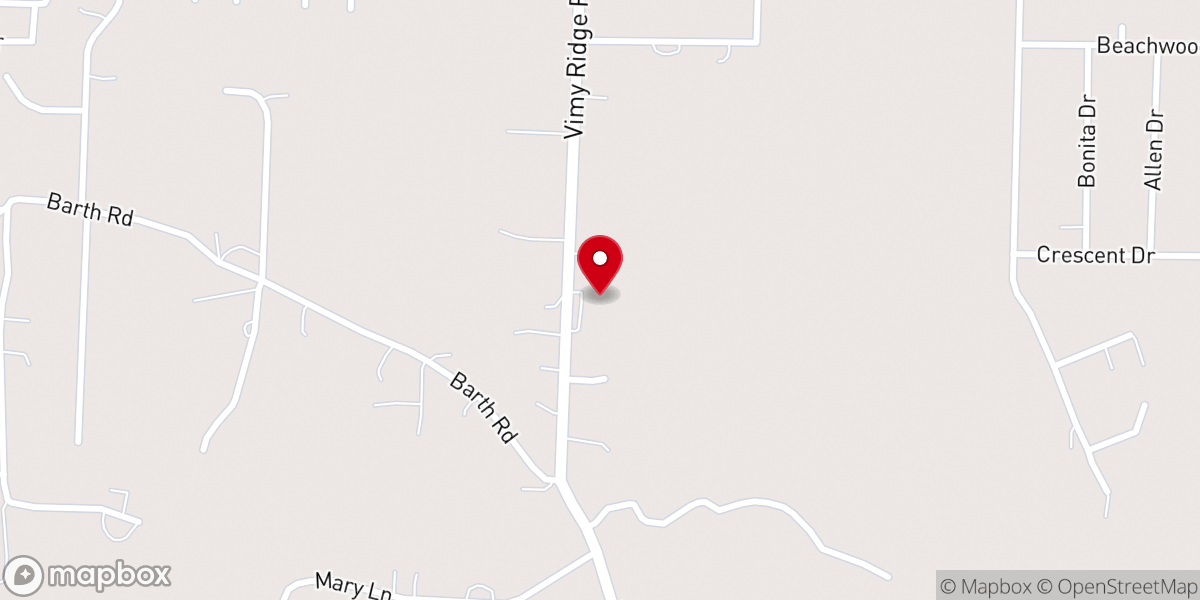 Map showing location of Vimy Ridge Church