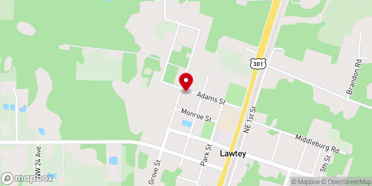 Map showing location of First Baptist Church of Lawtey