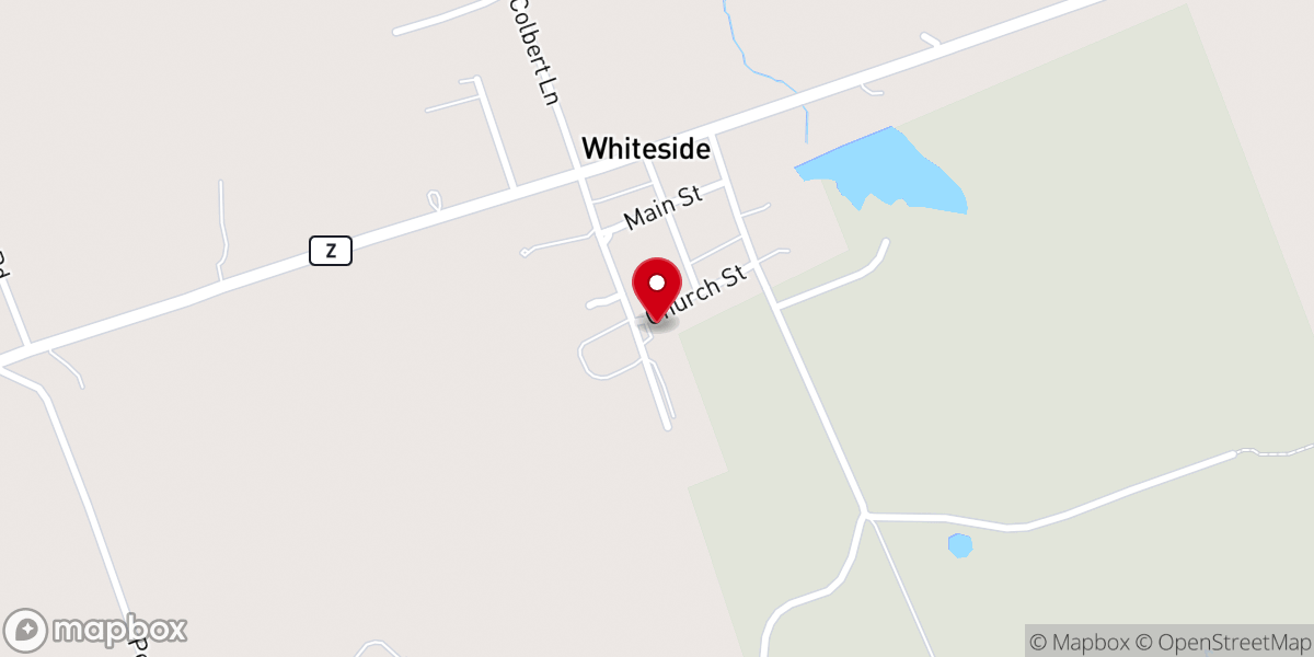Map showing location of Whiteside Holiness Church