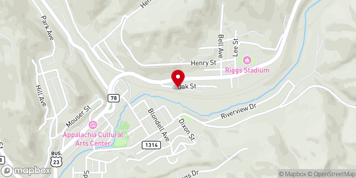 Map showing location of Appalachia Pentecostal Church