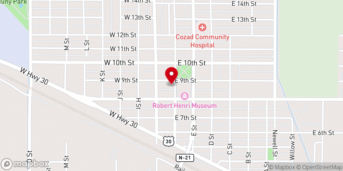 Map showing location of Cozad Christian Church