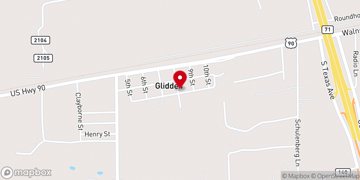 Map showing location of Glidden Baptist Church