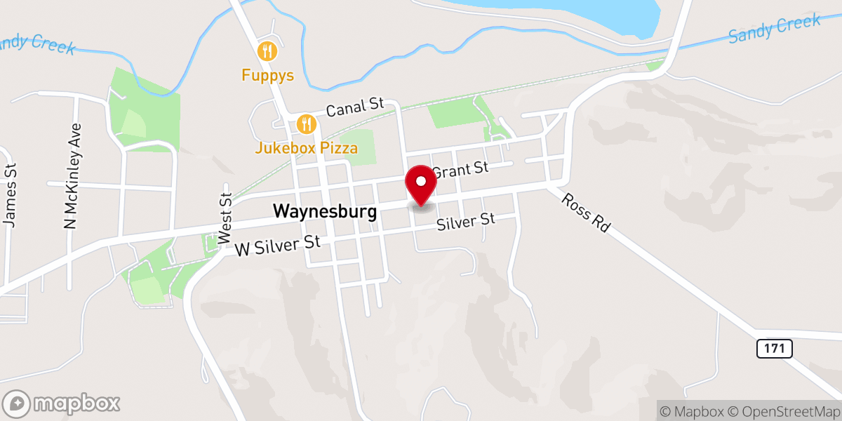 Map showing location of Waynesburg First United Presbyterian Church
