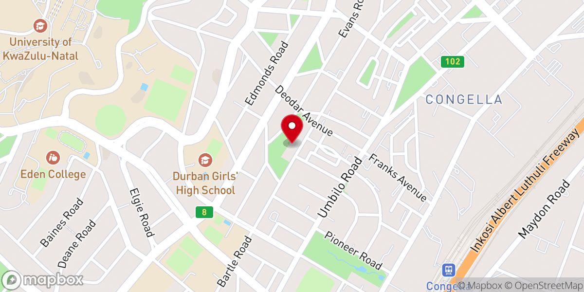 Map showing location of Port Natal Dutch Reformed Church