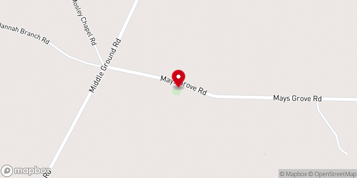 Map showing location of Mays Grove Church