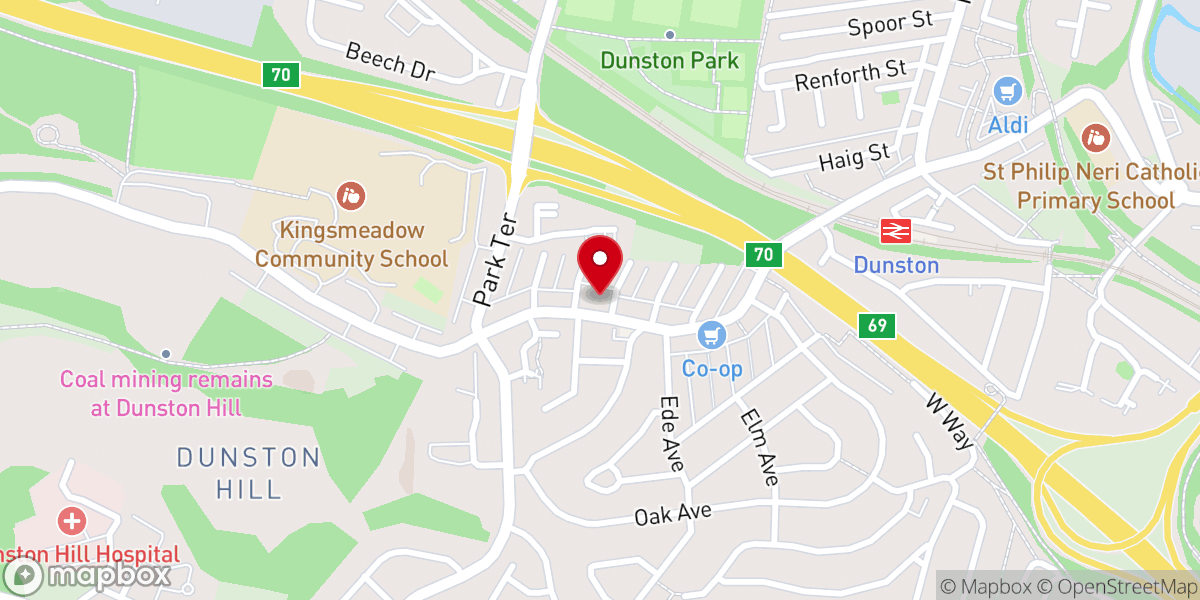 Map showing location of Dunston Hill Methodist Church