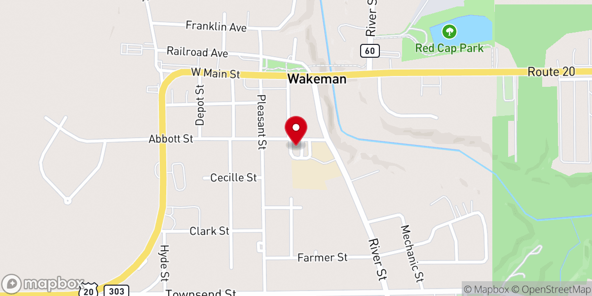 Map showing location of Wakeman Congregational Church