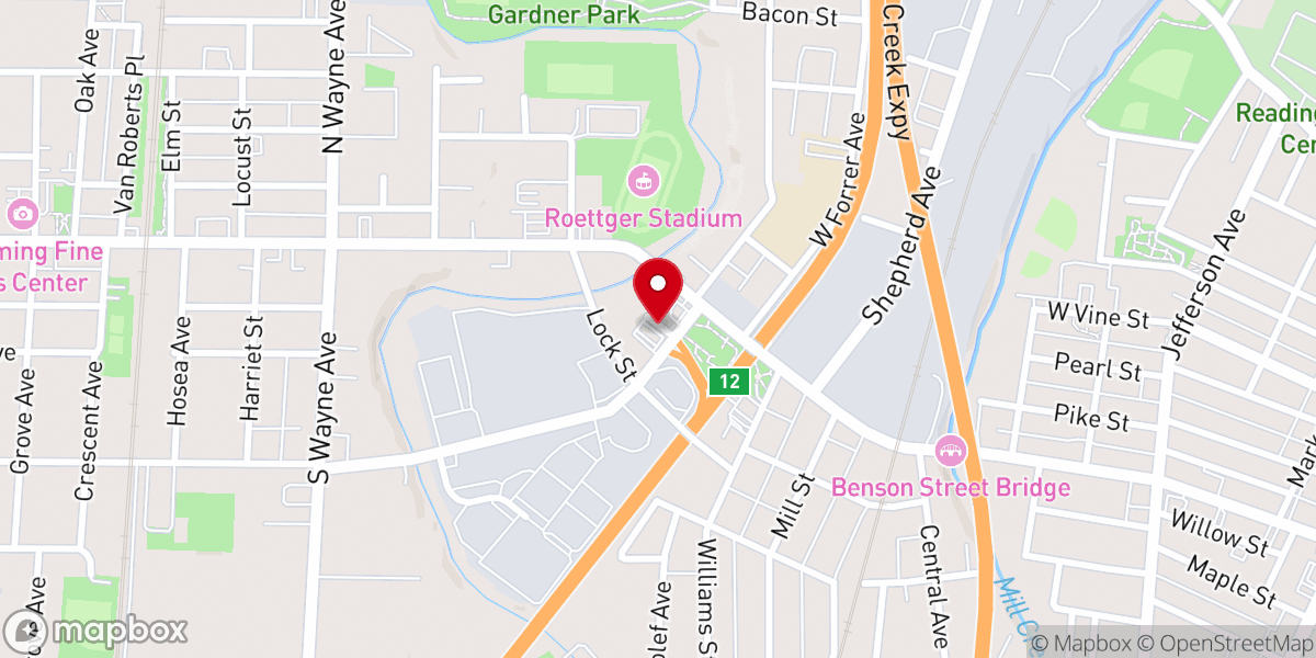 Map showing location of Reading-Lockland Presbyterian Church