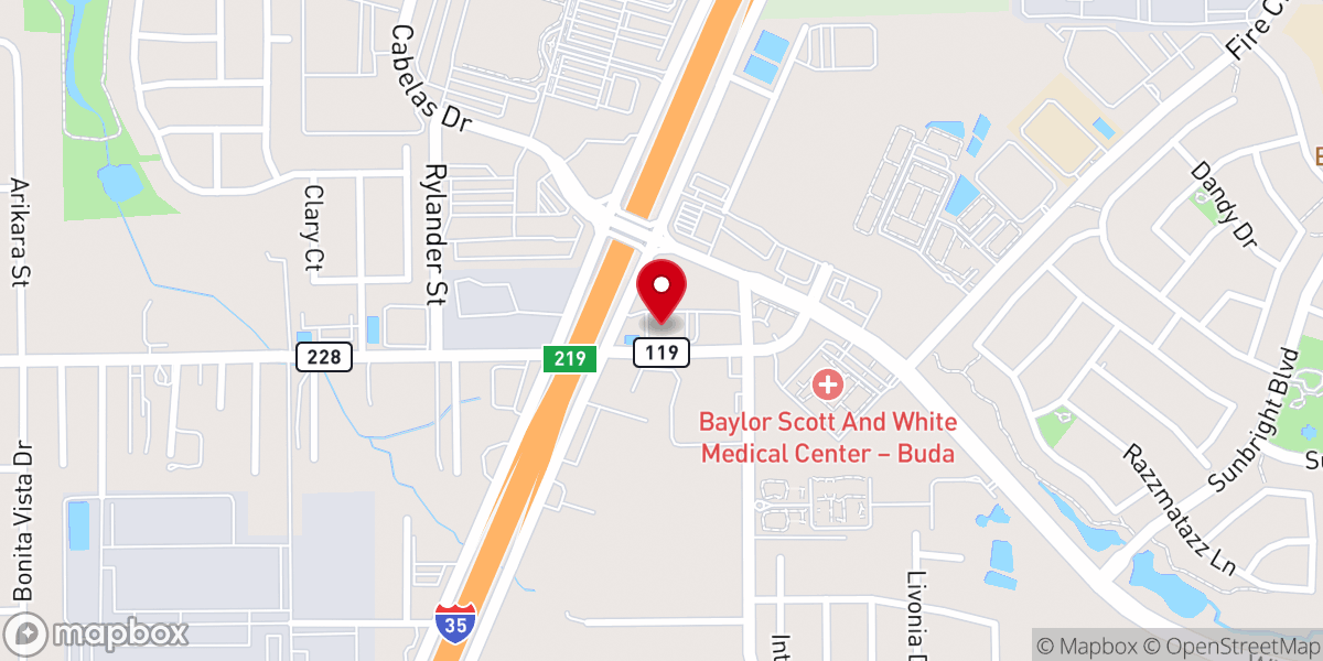 Map showing location of RBFCU - Buda