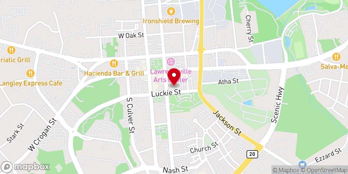 Map showing location of First Baptist Church of Lawrenceville