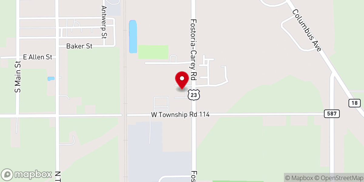 Map showing location of Bowlero Lanes Fun Center Fostoria