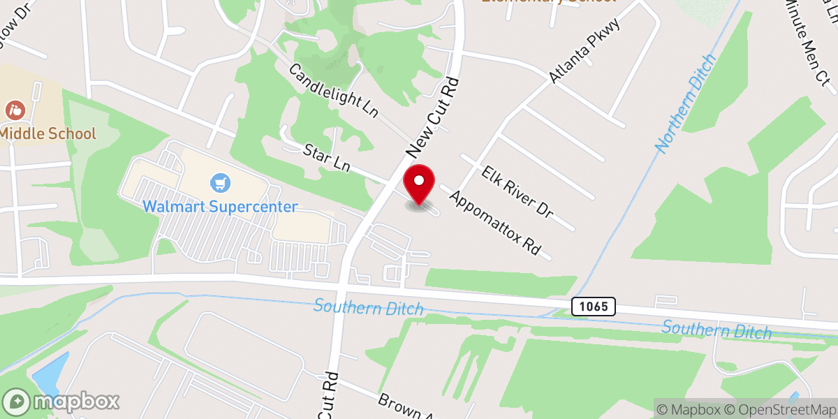 Map showing location of New Cut Road Baptist Church