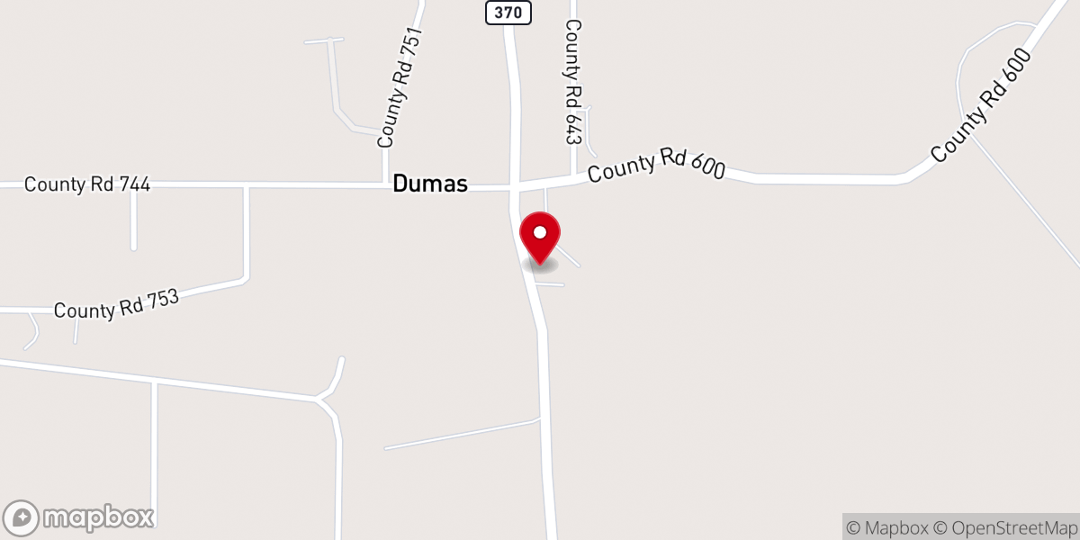 Map showing location of Dumas Baptist Church