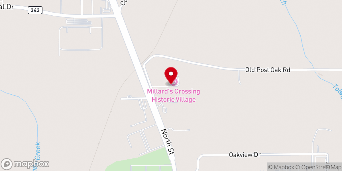 Map showing location of Millard's Crossing Historic Village