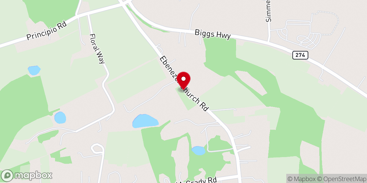 Map showing location of Ebenezer Church
