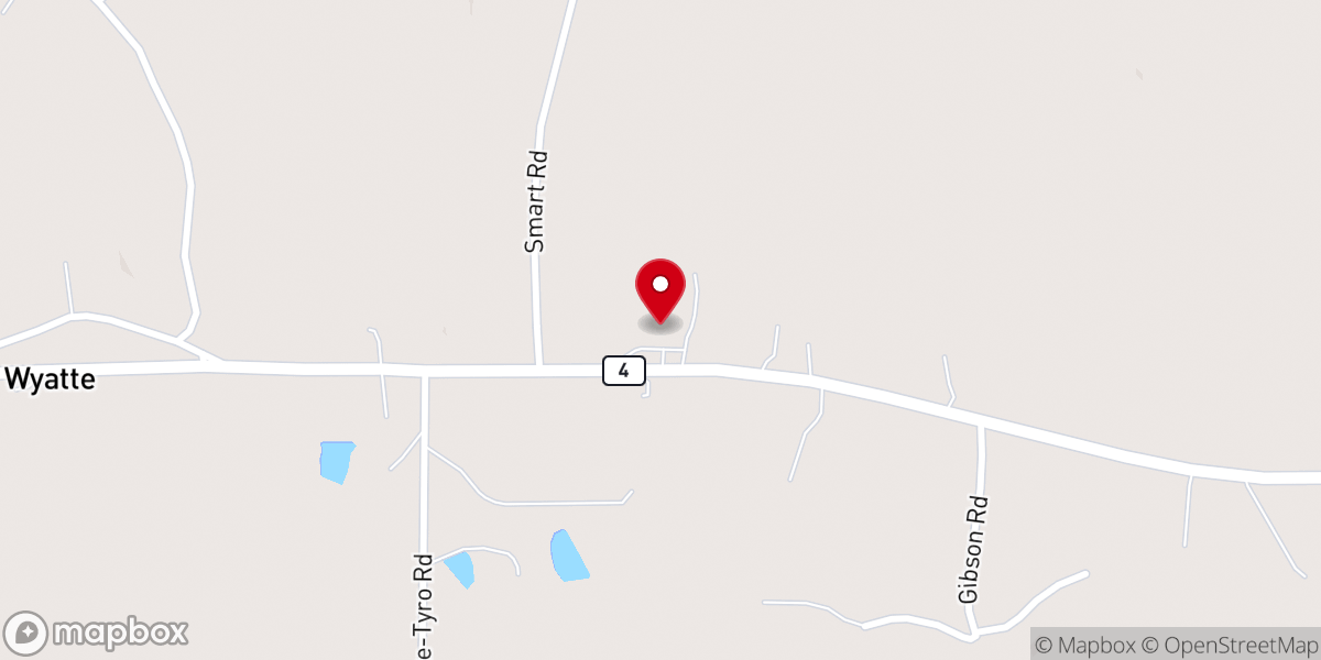 Map showing location of Wyatte Baptist Church
