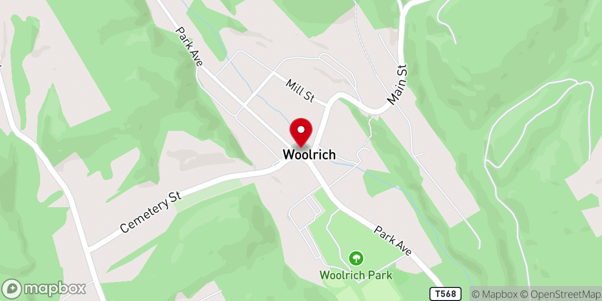 Map showing location of Woolrich Community United Methodist Church