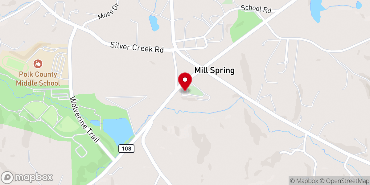 Map showing location of Mill Spring First Baptist Church