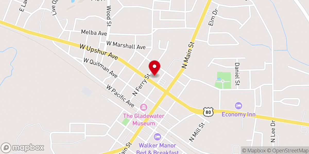 Map showing location of First Baptist Church Gladewater