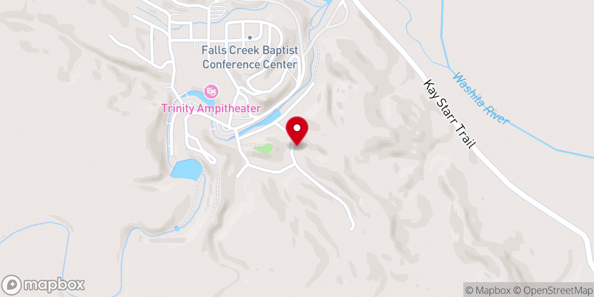 Map showing location of FBC Medicine Park Falls Creek Cabin