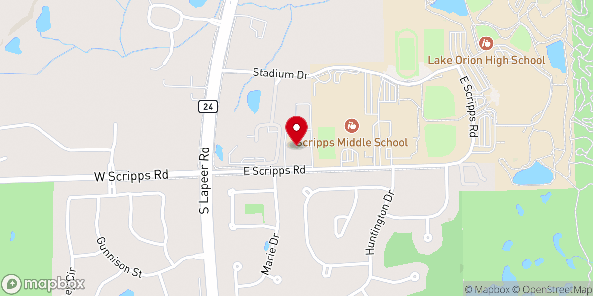 Map showing location of Lake Orion Baptist Church