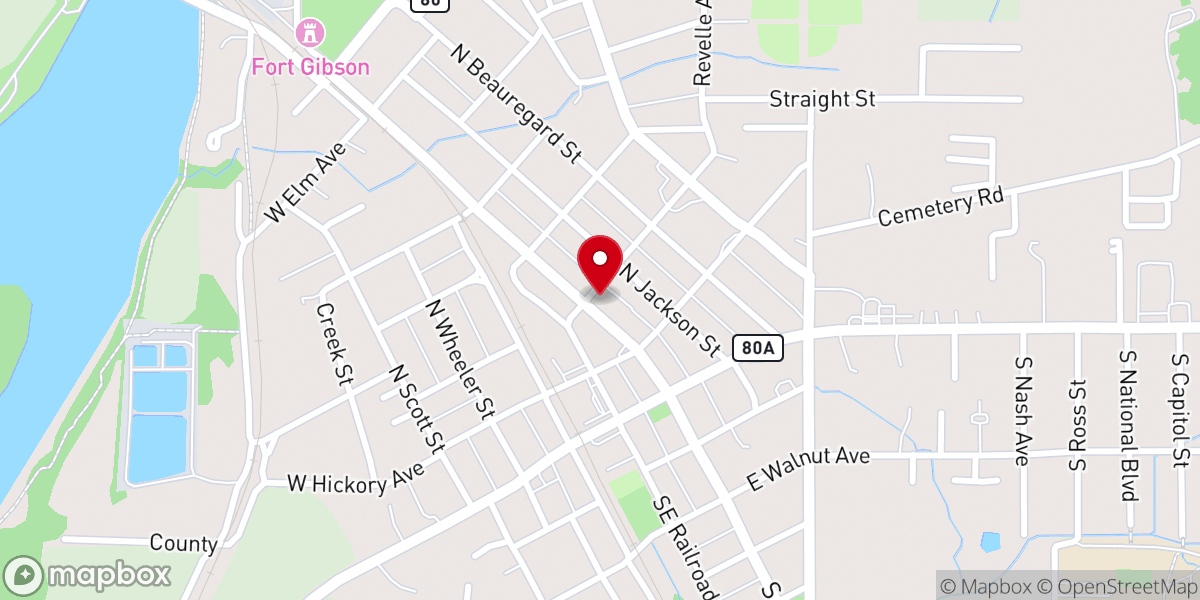 Map showing location of First Presbyterian Church of Fort Gibson