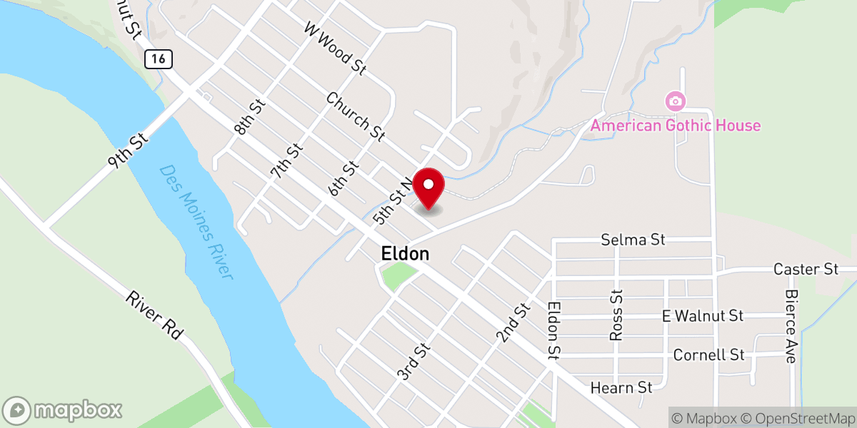 Map showing location of Eldon First Baptist Church