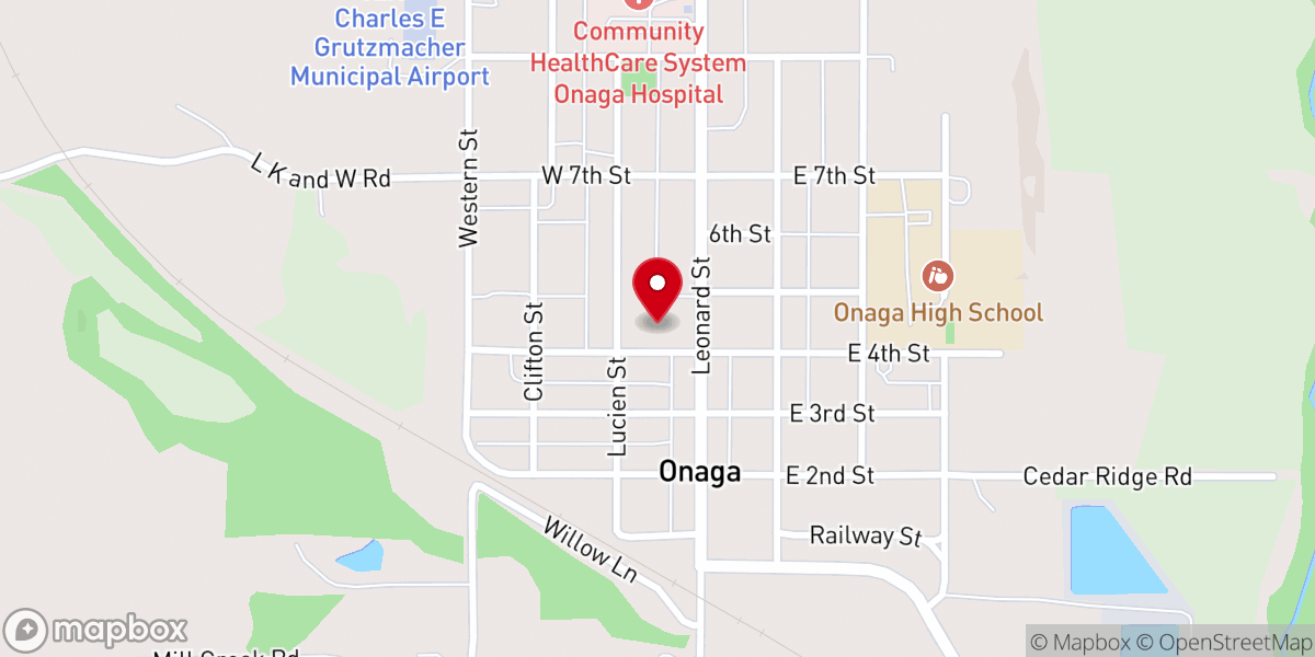 Map showing location of Onaga First Baptist Church - Food Pantry
