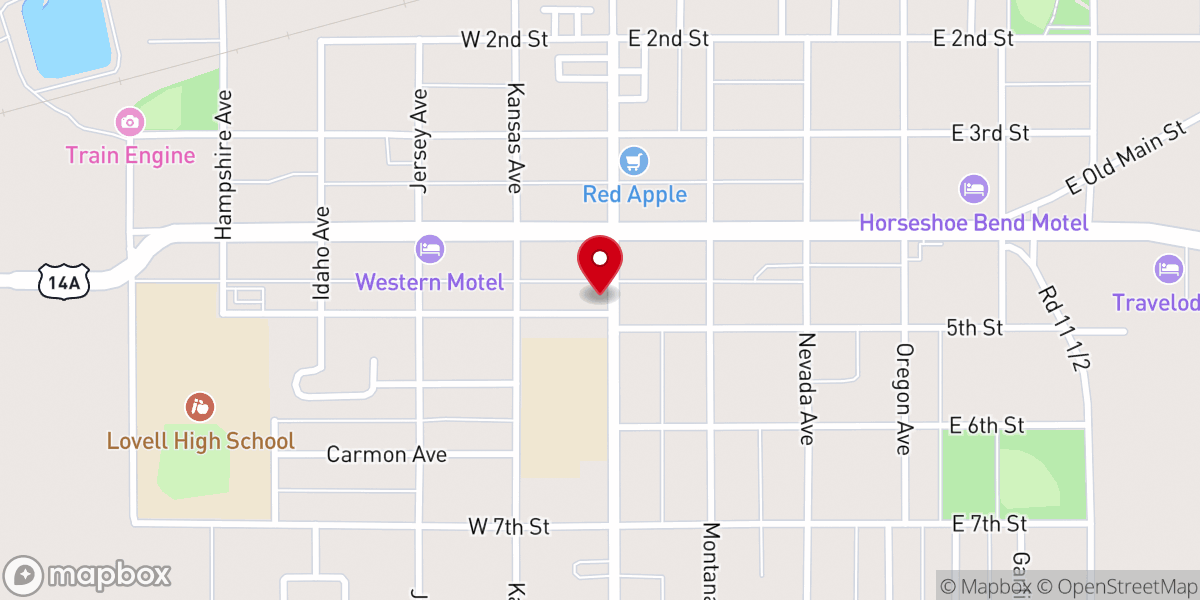 Map showing location of Lovell United Methodist Church