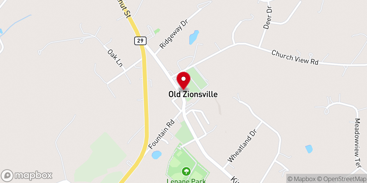Map showing location of Zion's Evangelical Lutheran Church