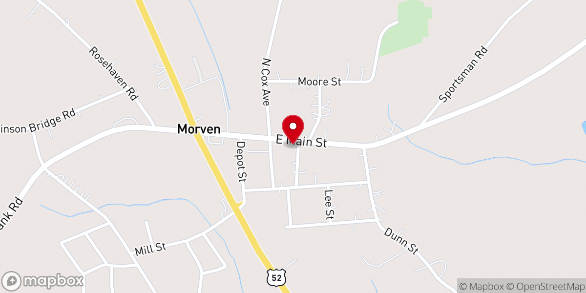 Map showing location of Morven United Methodist Church