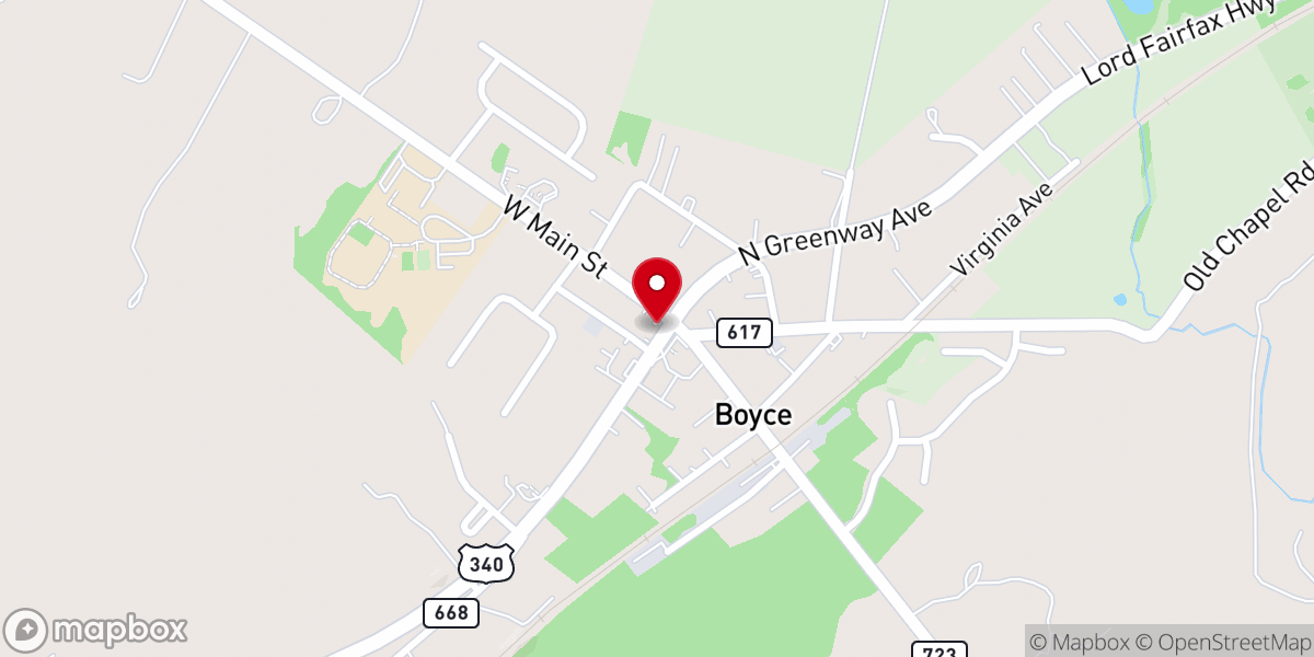 Map showing location of Boyce Baptist Church